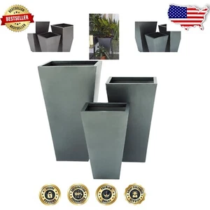 Stylish Gray Metal Planters for Indoor/Outdoor Use - 17", 21", 25"H Set of 3 - Picture 1 of 11
