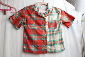 Kids L(10/12) Short Sleeve Art Class Fleece Button orange Plaid Pajama top - Picture 1 of 3