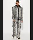 Mens Gothic Gray Exotic Python Texture Leather Suit Jacket & Pant Set All Size's