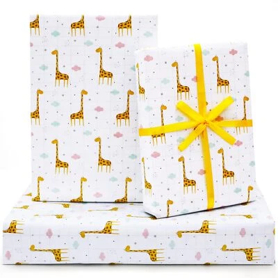 6 Sheets Giraffe Birthday Wrapping Paper Kids 20x30" Gift Wrap Ribbon - Image 1 of 4