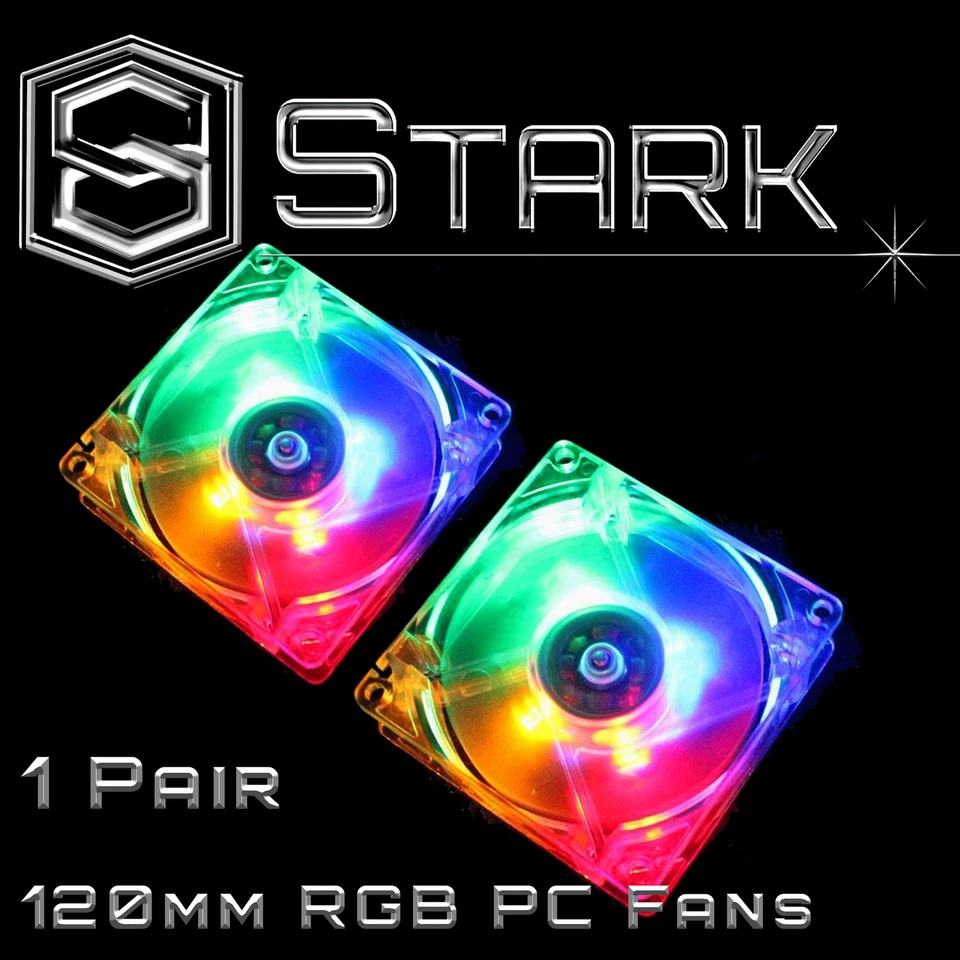 RGB 120mm 4-LED Quad Light Neon PC Computer Case Clear Cooling Fan Mod x2 - Image 1 of 1