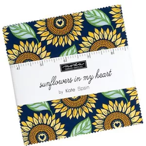 Sunflowers In My Heart Moda Charm Pack 42 100% Cotton 5" Precut Fabric Squares - Picture 1 of 2