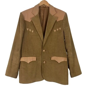 Chaqueta Blazer Vintage Talla 42 Pioneer Wear Marrón Pana Cuero Abotonada COMO ESTÁ - Imagen 1 de 10