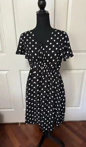 Black & White Polka Dot Baby Doll Dress Women's Size Medium New Short Sleeve - Picture 1 of 6