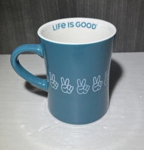 Life is Good Blue Peace Sign 12 Oz Ceramic  Coffee Mug Cup - Picture 1 of 4