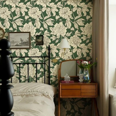 2Rolls Wallpaper Sketch Line Flower Sticker Peel And Stick Green Decal 17.3X240" - Image 1 of 4