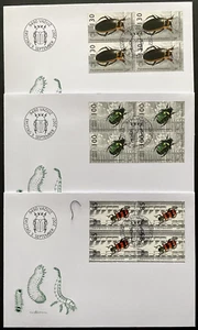 Liechtenstein 2007 Beetles Set of 3 Blocks of 4 FDC - Picture 1 of 3