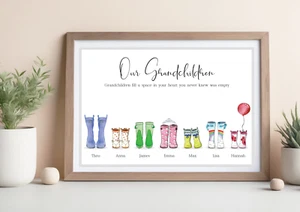 Our Grandchildren Welly Boot Picture With Pets Dogs Cats Gift for Grandparents - Picture 1 of 9