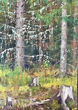 Original Painting Vintage Decor Art Etude Coniferous Forest Pine Nature Artwork