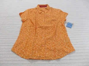 Izod Womens Shirt Small P Petite Orange Button Up Short Sleeve Floral Cotton New - Picture 1 of 10