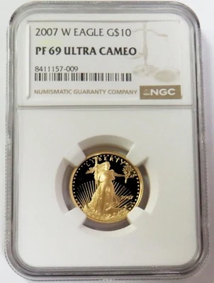 2007 W GOLD $10 AMERICAN EAGLE PROOF 1/4oz NGC PF 69 UC - Image 1 of 2