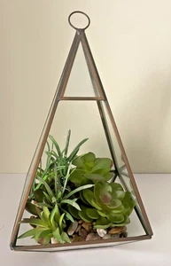 Künstliche Topfsukkulenten Pflanzen hängend Glas Pyramide Gesteck - Bild 1 von 7