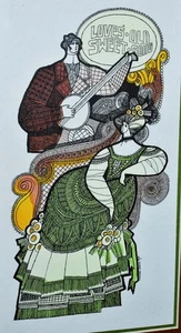 De colección 1970 Nicholas Cann Tinta Dibujo Impresión LOVES OLD SWEET SONG Marco Coloreado a Mano - Imagen 1 de 12