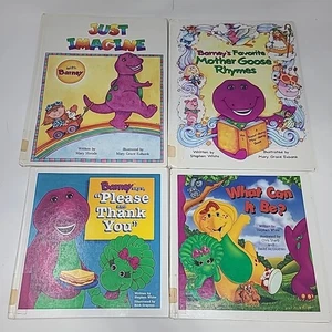 90s Barney & Friends Purple Dinosaur Hard Cover Books Baby Bop BJ Lot of 4 Vtg - Picture 1 of 11