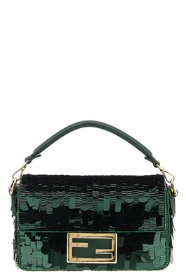 FENDI Baguette Mini $3900 Green Embroidered Shoulder Bag New & Authentic - Image 1 of 4