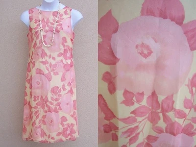 Talbots NEW Floral Silk Dress size 12 bias cut chiffon peach pink yellow USA - Image 1 of 4