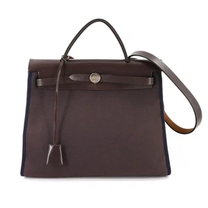 HERMES Her Bag Zip PM 2way Hand Shoulder Bag Toile Vash Hunter Brown 90290107 - Picture 1 of 11
