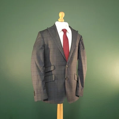 Thomas Pink x Loro Piana Blazer Mens 38R Teal Check 130s Wool Lapel Jacket - Image 1 of 4