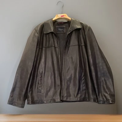 Chaqueta de motociclista Tommy Hilfiger de cuero negra envejecida con cremallera completa XL para hombre Foto 1 de 4