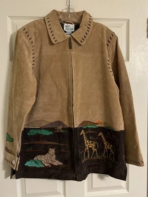 Chaqueta de safari Quacker Factory grande de gamuza de cuero con cremallera completa nueva con etiquetas Foto 1 de 4