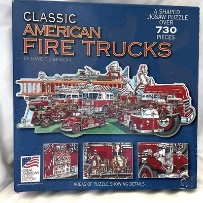 Classic American Fire Trucks Shaped Puzzle 36x15.5 USED COMPLETE 730 pcs USA - Image 1 of 4