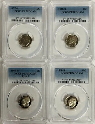 Lot Of 4 Year Run (1977-1980) Perfect PR70DCAM DIMES (PCGS Book Value $97) #O244 - Image 1 of 4