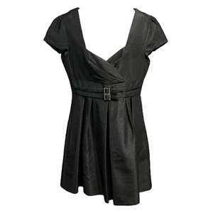 Nanette Lepore Dress Little Black A Line Rhinestone Buckle Textured Chic Size 12 - Picture 1 of 10