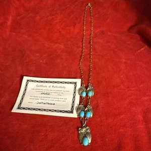 Navajo Necklace 925 Silver Natural Turquoise Artist Justin Yazzie Authentic - Picture 1 of 8