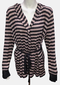 AnyBody Cardigan donna con cappuccio spazzolato Hacci a righe colore nero oro rosa taglia 1X - Foto 1 di 2