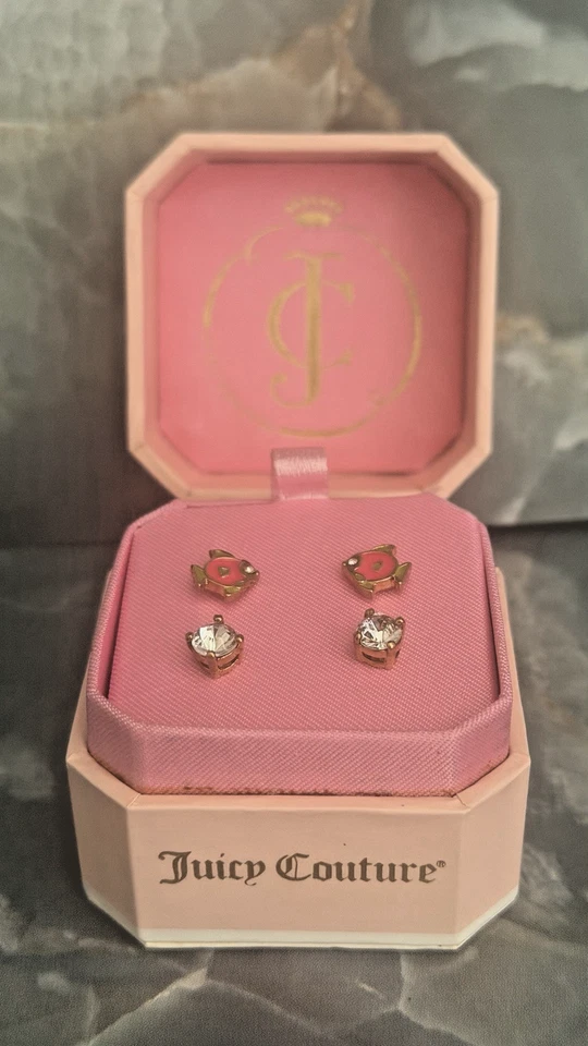 Juicy Couture Set of 2 Orange Fish/Crystal Solitaire Earrings Stud Golden NIB - Image 1 of 4