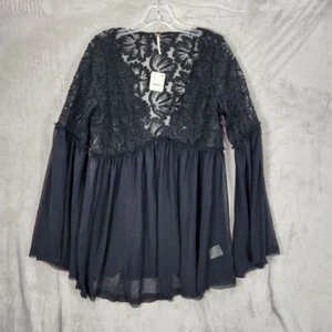 Free People Top Womens S Black Lace Bell Sleeve Boho Romantic Flowy Whimsygoth - Picture 1 of 12