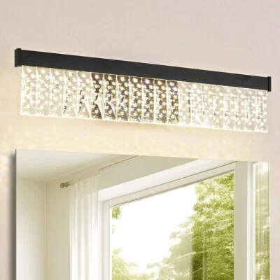 Lámpara de baño negra moderna cristal gota de lluvia LED tocador o iluminación de pared Foto 1 de 4