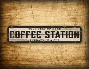 Maßgeschneiderte 4""x18"" maßgeschneiderte verwitterte Holzeffekt Kaffeestation Therapie in einer Tasse Schild - Bild 1 von 2