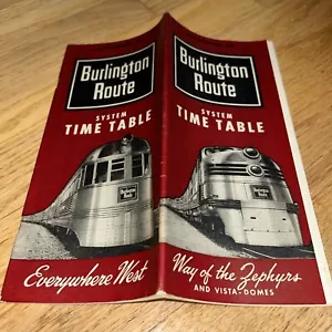 Mayo - Septiembre 1952 BURLINGTON ROUTE SYSTEM Ferrocarril HORARIO -Way of the ZEPHYRS - Imagen 1 de 11