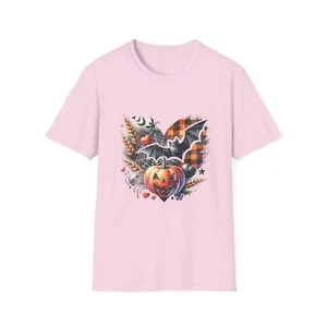 Halloween Herbst Kürbis Fledermaus Herz Unisex Softstyle T-Shirt - Bild 1 von 37