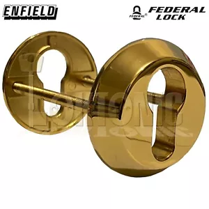 Federal Security Tough Die-Cast Steel Bolt Through Euro Escutcheons Polish Brass - Picture 1 of 4