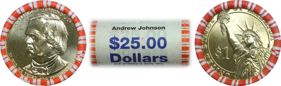 Rollo envolvente de banco facial Andrew Johnson Presidential 2011 P $1 sin circular Foto 1 de 1