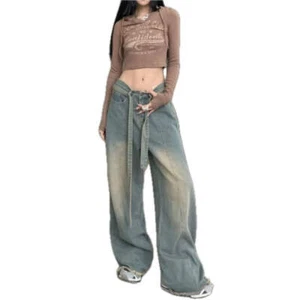 Womens High Waisted Jeans Straight Leg Denim Pants Long Trousers for Women Sprin - Picture 1 of 8