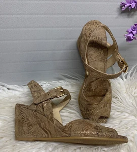 EUC-Stuart Weitzman Halley Nairobi Patch Shoes Metallc Gold Leather Sandals 8.5M - Picture 1 of 13
