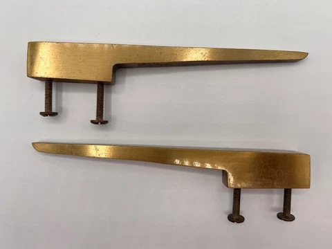 2 Vintage MCM Retro 6'' Straight Brass Door Handle Pulls with Hardware Cover