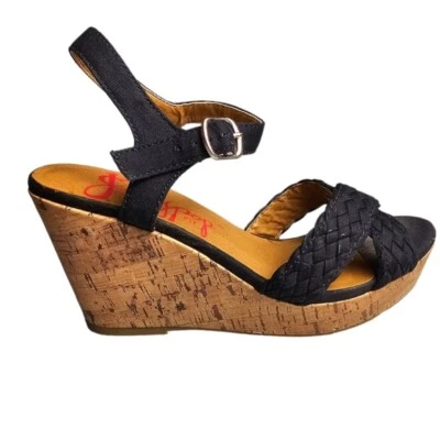 Sandalias de cuña Jelly Pop Panke tejidas punta abierta corcho para mujer cierre lateral boho Foto 1 de 4