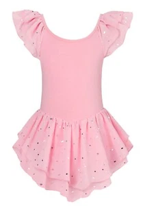 Girls Pink Ballet Leotard with Skirt Ruffle Sleeve Tutu Dance Dress 4t 5t Bre... - Picture 1 of 8