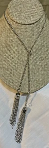 Silver Tone Knot Necklace Cable Link Chain 24" with 10" drop with 2 tassels - Picture 1 of 8