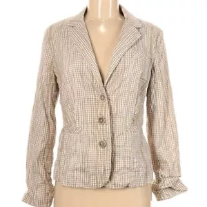 CAbi Blazer Button Down Lightweight Jacket White Tan Checked Size Medium - Picture 1 of 7