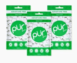 PUR Xylitol Chewing Gum SPEARMINT (55 Pieces, 3 Pack)  Sugarless Vegan  - Picture 1 of 3