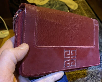 De colección Auténtico GIVENCHY Pandora Cartera con Cremallera Alrededor Cartera Larga Cuero Rojo Foto 1 de 4