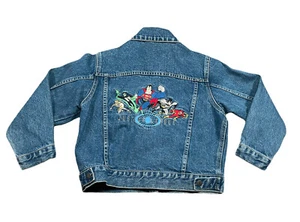 Vintage Justice League DC Comics Superhero Embroidered Blue Denim Jacket SMALL - Picture 1 of 6