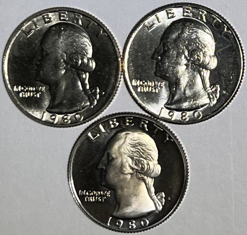 BU & PROOF 1980 P D S Washington Quarter Set - All 3 Mints - Buy More, Save More Cover