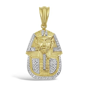 Egyptian Pharaoh King Pendant 10k Two Tone Gold Mens Charm 1.8 inch - Picture 1 of 3