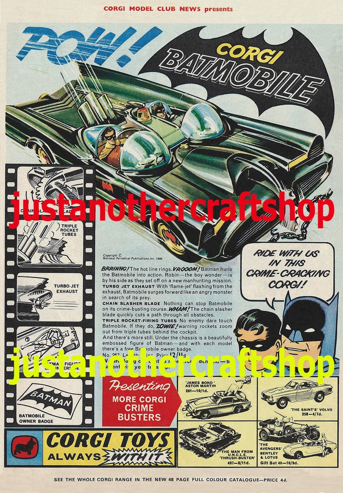 Corgi Spielzeug 267 Batman Batmobile 1966 A4 Größe Poster Anzeige Prospekt Sign - Bild 1 von 1